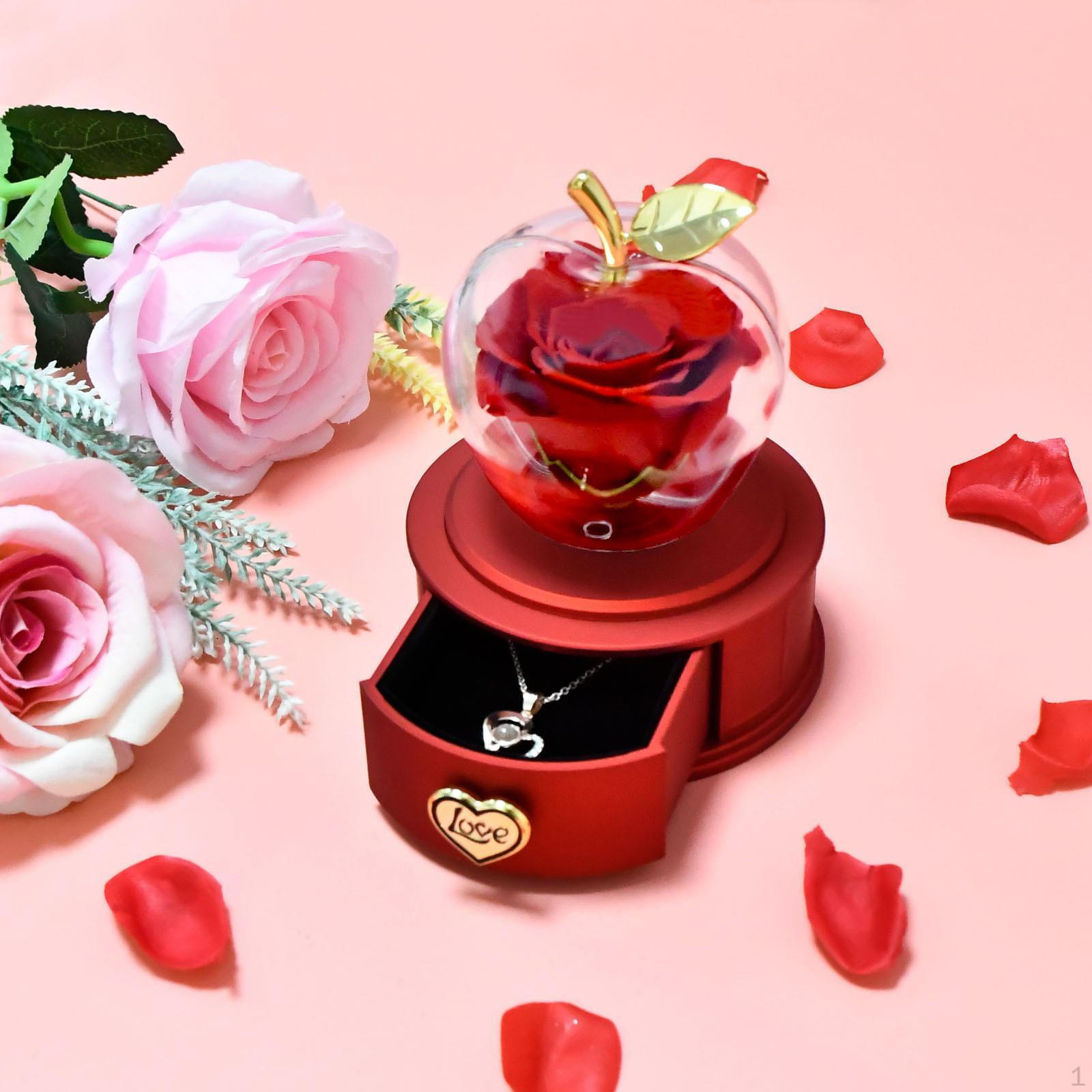 

Подарочная коробка с консервированной настоящей розой для мамы, жены, ювелирных изделий и подруги красный