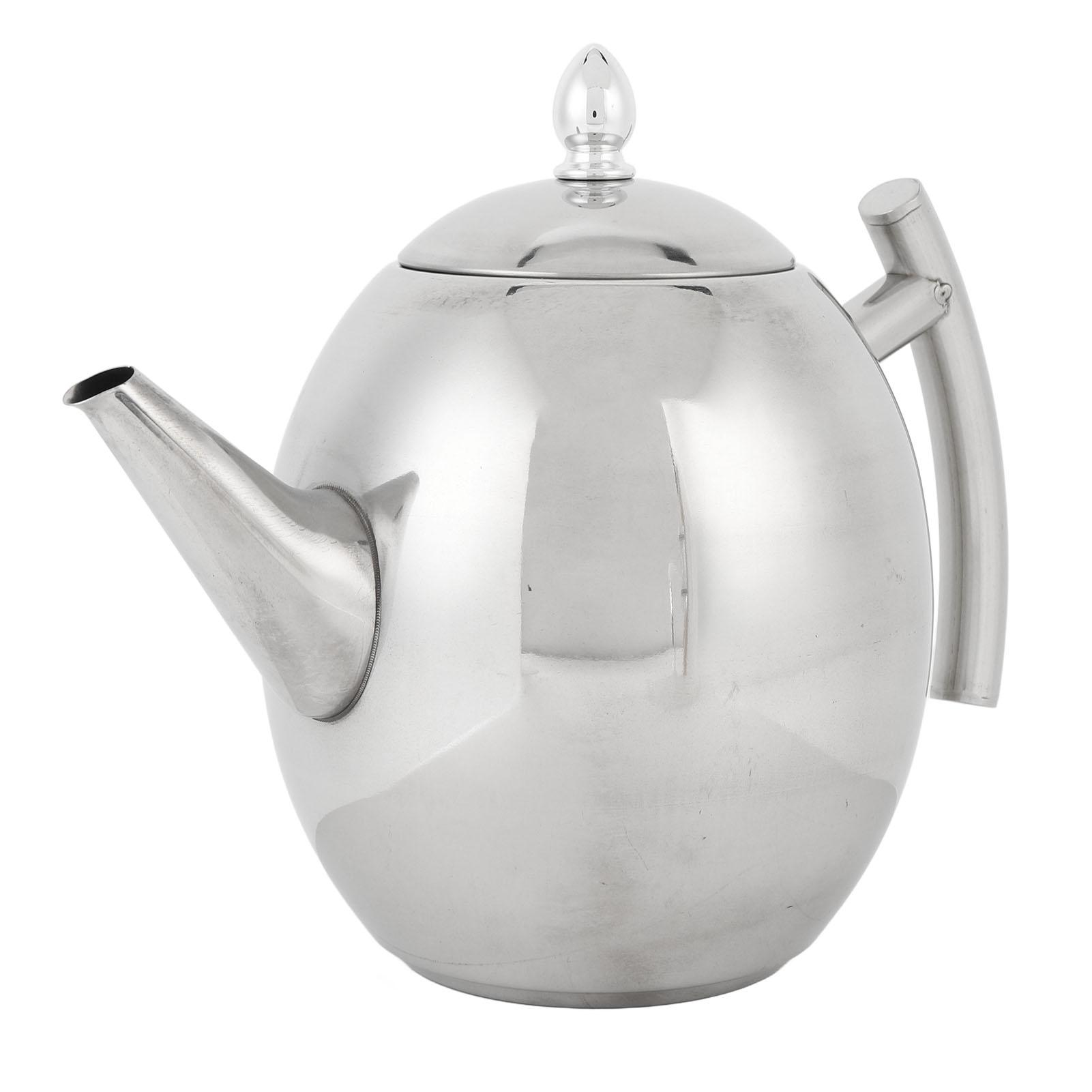 

Чайник из нержавеющей стали с крышкой и сетчатым фильтром, изогнутая ручка, чайник для дома, ресторана, отеля 1500ml