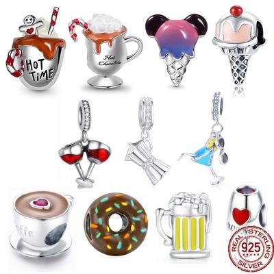 Kouzlo na kávu, zmrzlinu, pivo a víno Stříbro 925 Bead Fit Originální módní náramek Náhrdelník Šperky Módní dárek pro ženy