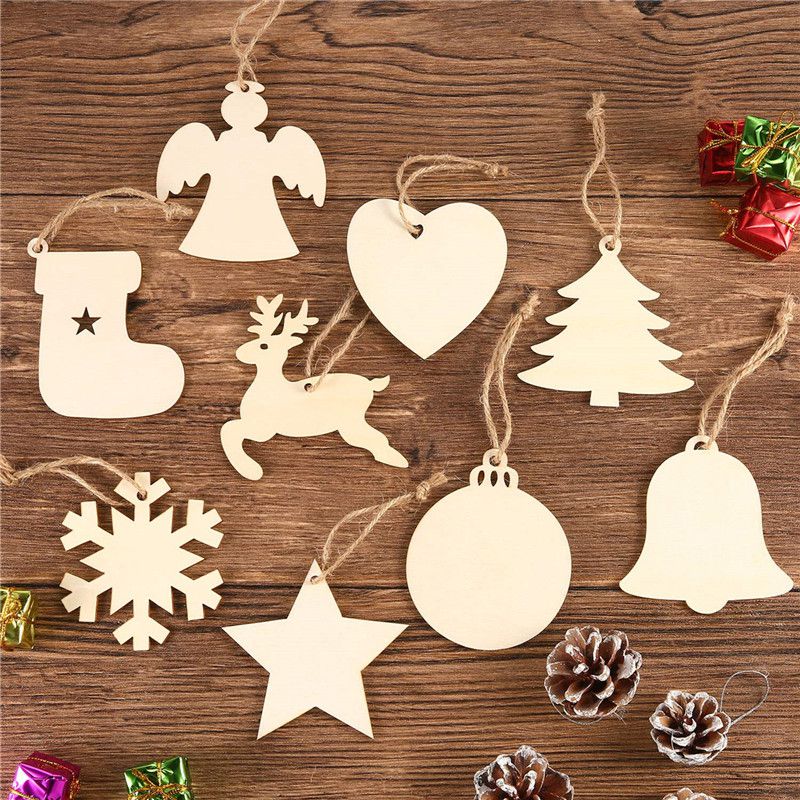 10pcsset Wooden Christmas Tree Decorative Hanging Decor Craft Gift Xmas Pendant
