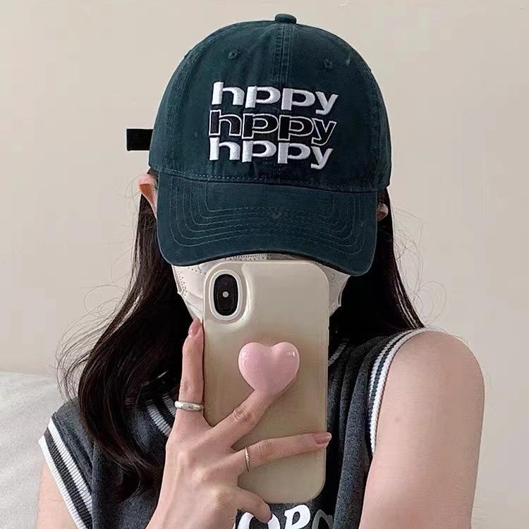 

Happy Embroidery Cotton Baseball Cap - Trendy Unisex Outdoor Duckbill Hat темные хаки
