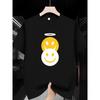 Men's Devil Smile Graphic T-Shirt - White Tee , Lightweight Breathable Fabric for Casual Everyday - Machine Washable , Comfortable Fit