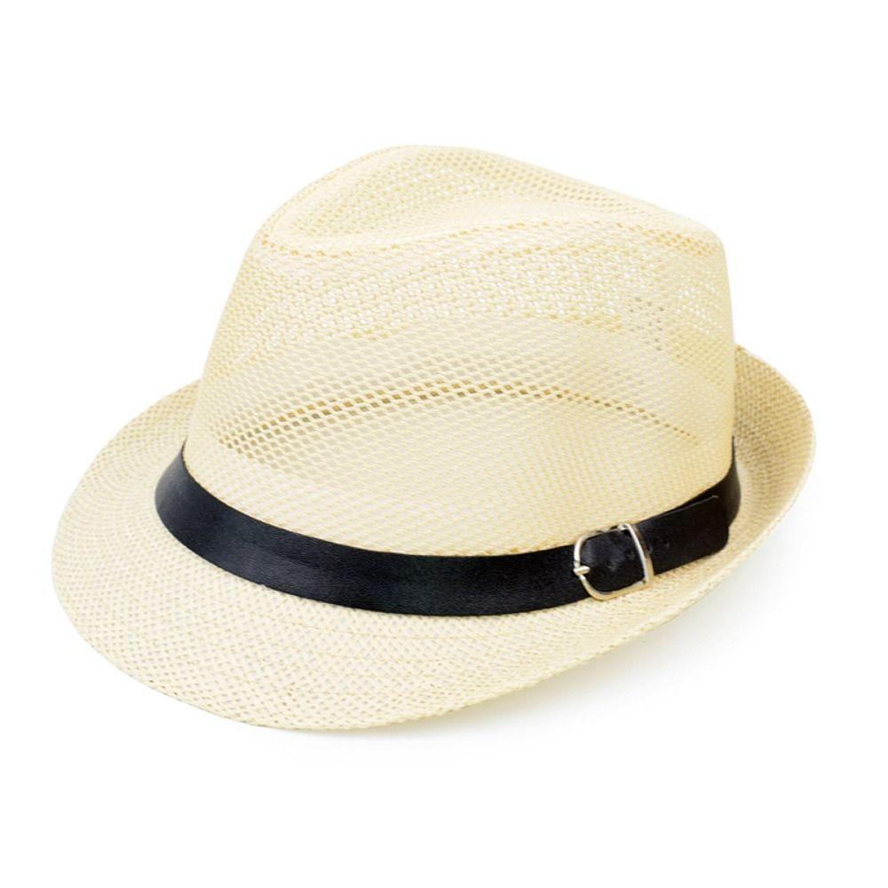 

New Mesh Men Straw Panama Hat Wide Brim Brethable Sun Cap Sunscreen Lightweight Summer Beach Cap