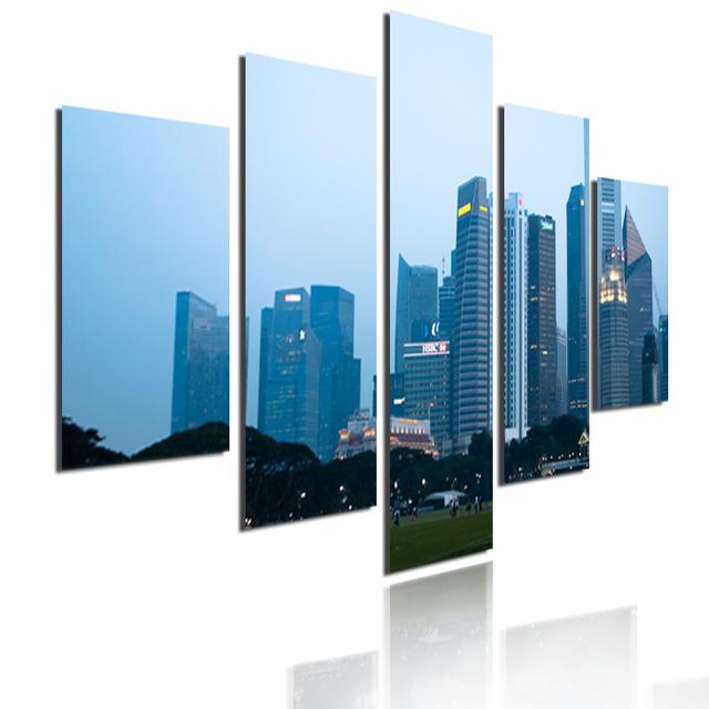 Wall Art Metropolis Skyscrapers Canvas Painting 5 Pieces Modular Picture Bustling City Night Poster HD Printed for Home Decor