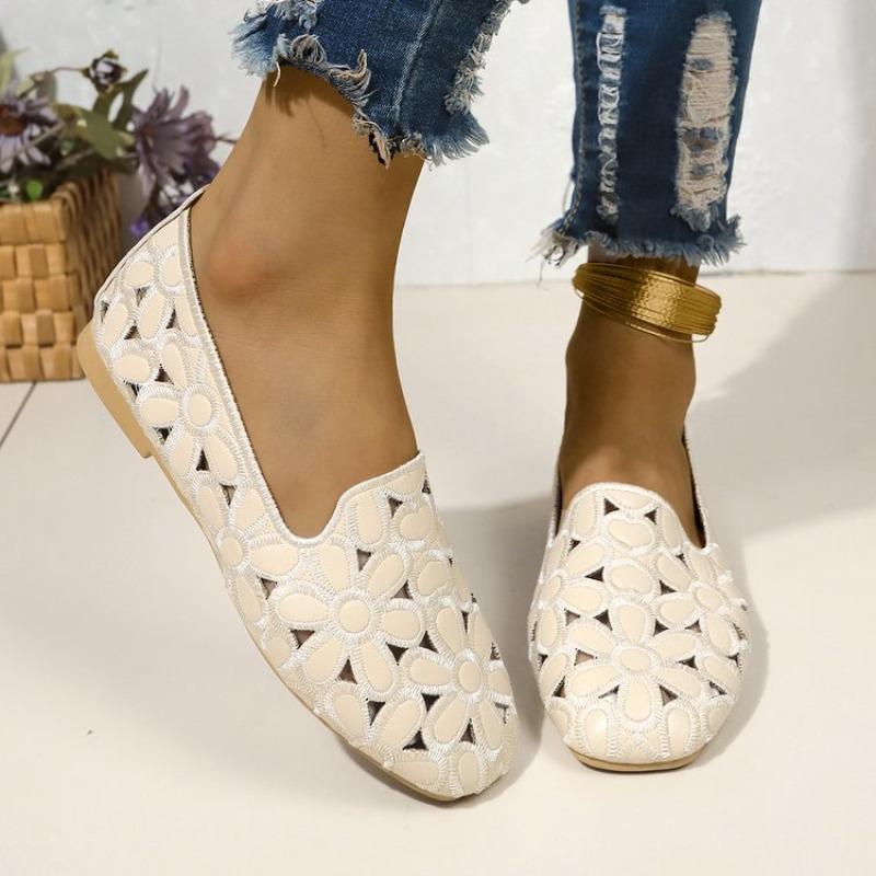 Fashion Square Toe Summer Shoes for Women Embroidery Designer Shoes Soft Slipon Loafers Moccasin Leisure Women's Ballet Flats