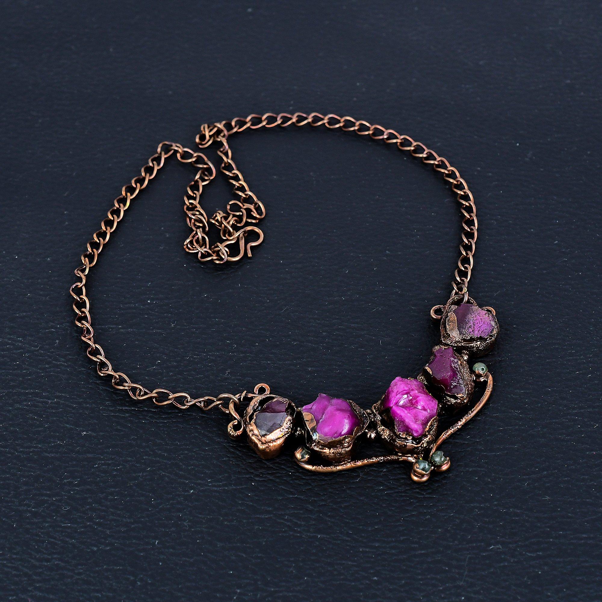 

Ruby Necklace Gemstone Jewelry, Copper Electroformed Handmade Necklace, Latest Design Jewelry
