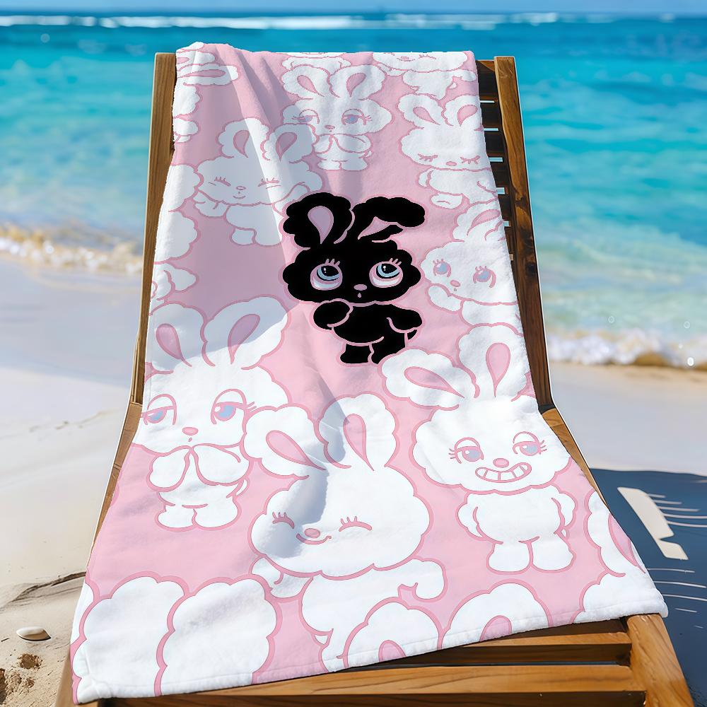 

Cartoon Pink E-Esther-S Bunny Cute Rabbit Towel Sports Quick Dry Travel Camping Gear Sandproof Soft Light Large Beach Towel W40*H60(CM)