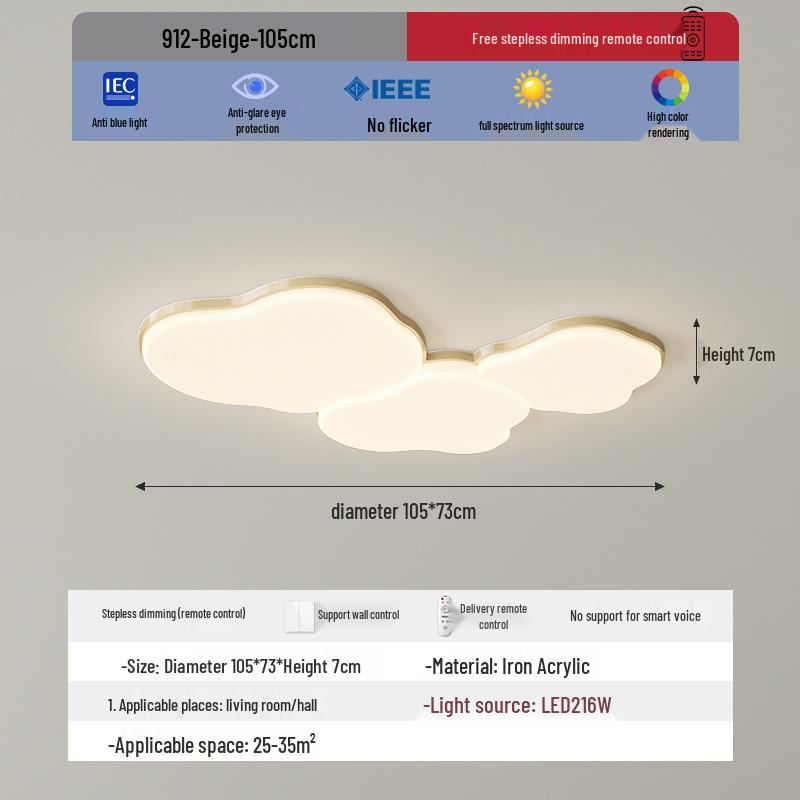 Cream Style Modern Minimalist Full Spectrum Ceiling Light for Eye-Protection In Children's Room and Master Bedroom