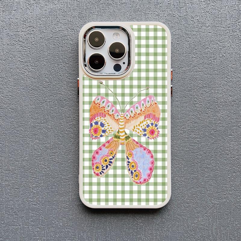 

Plaid Pattern Stripe Green Butterfly Silicone Phone Case For iPhone 16 15 14 Pro Max Plus 12 13 11 Pro Max XR XS X 7 8 SE2 Cover iphone X or XS
