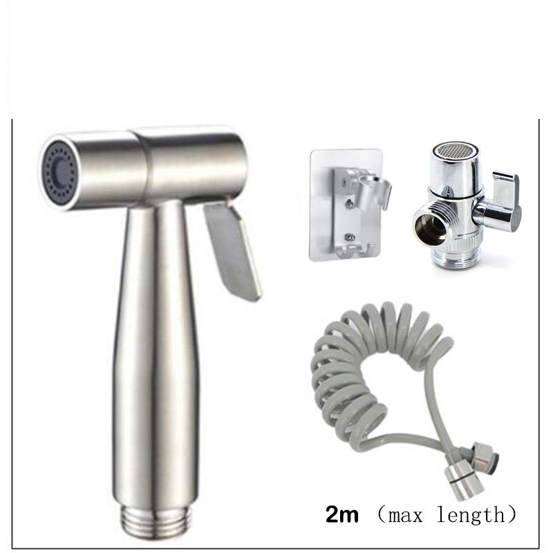 Black Silver Hand Toilet Bidet Sprayer Set Stainless Steel 2m Water Hose Valve Diverter Holder Faucet Wc Bathroom Shower Head