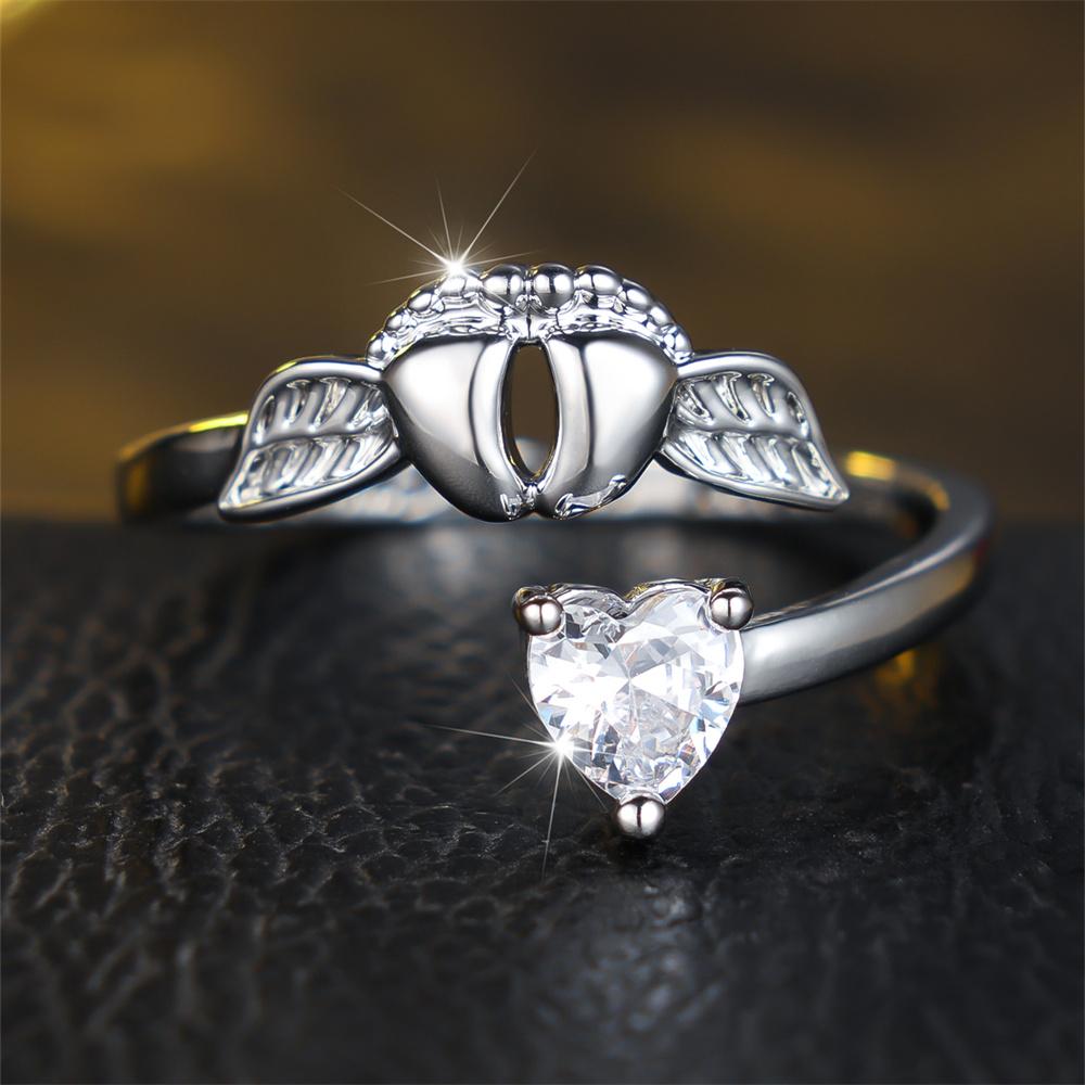 White Zircon Heart Stone Cute Small Foot Opening Rings For Women Vintage Copper Color Ring Wedding Jewelry Valentine'S Day Gifts