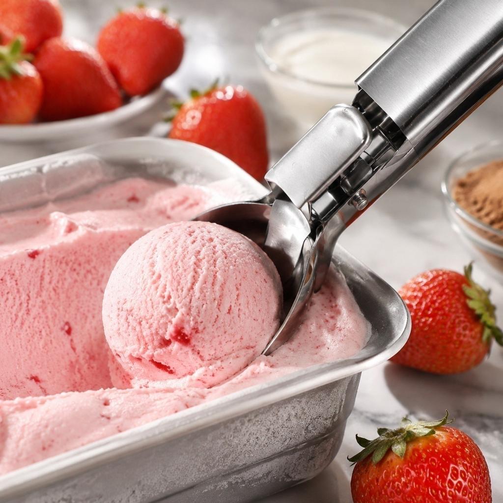 Stainless Steel Ice Cream Scoop with Spring Release Mechanism Durable Ice Cream Spoon for Fruit Melon Balling and Dessert Serving Tool