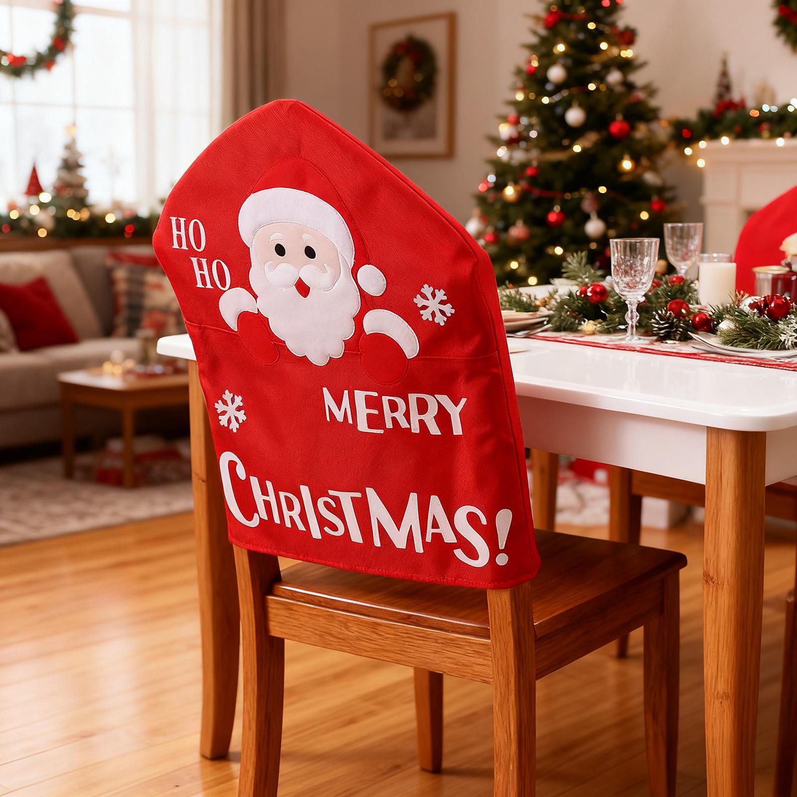 3PCS Christmas Chair Covers,Santa Claus  Slipcover Xmas Chair Back Cover for Christmas Dinning Room Decoration