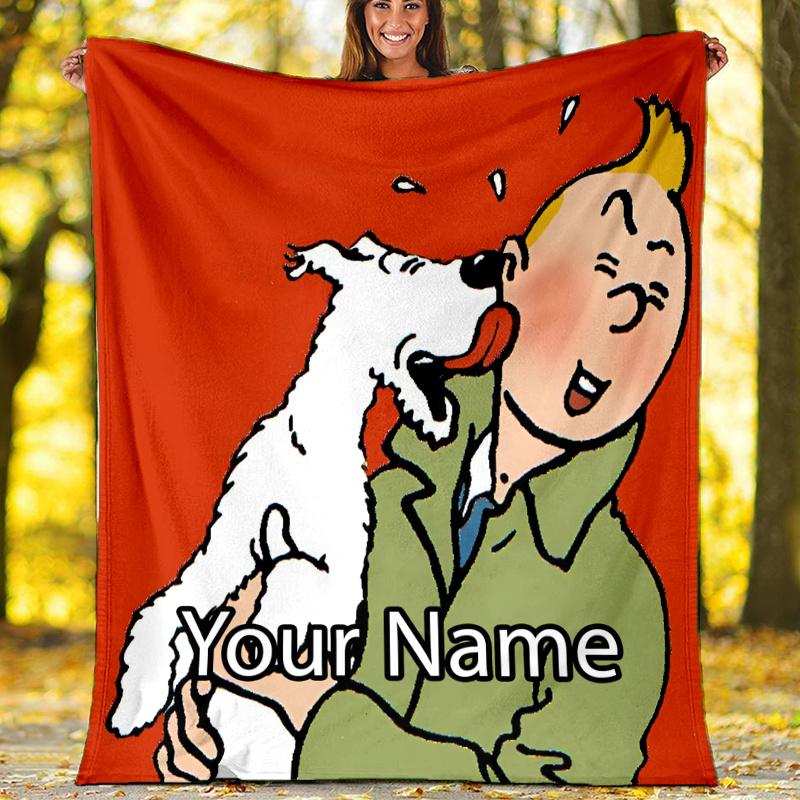 Custom Name Tintin Theme Printed Blanket - Perfect for Couch, Bed, Travel & Outdoor Use | Machine Washable, Cozy & Durable.