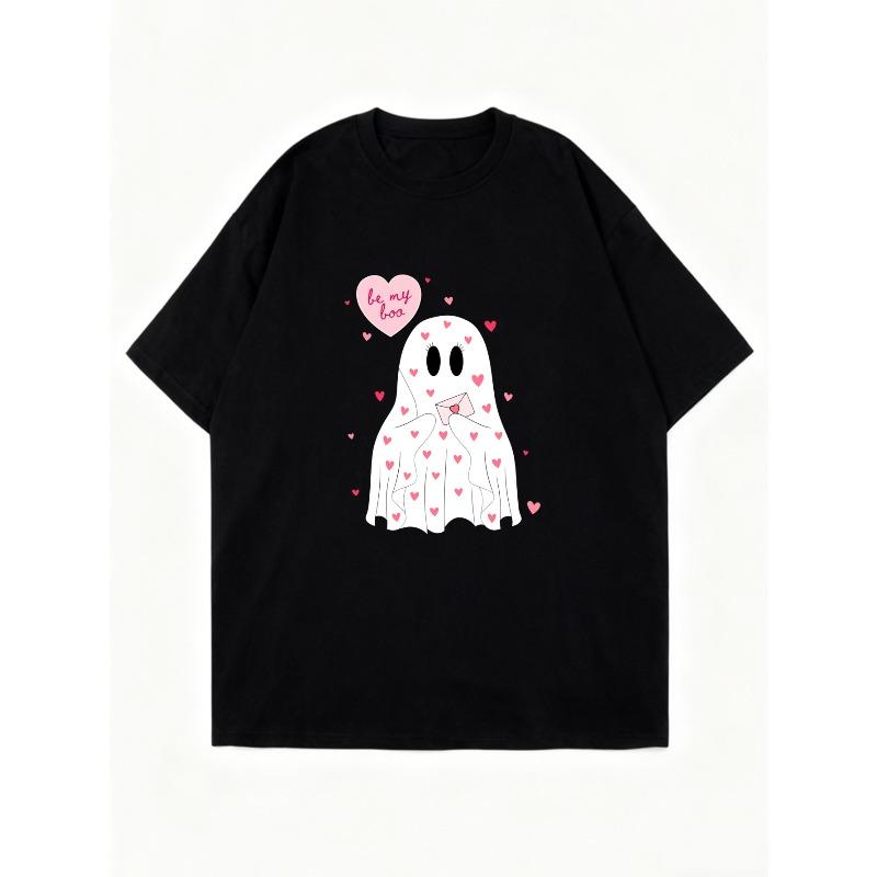 Oversized T Shirt Dress Black Ghost With Hearts And Be My Love Text Valentine Day Party Wear