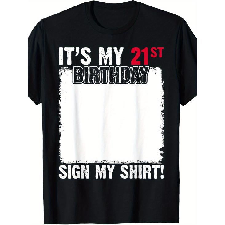21st Birthday T-Shirt for Men & Women - 21 Year Number 21 Print with Signature-Style Design - Cotton Casual Party Outfit for 21st Birthday Party, S чёрный