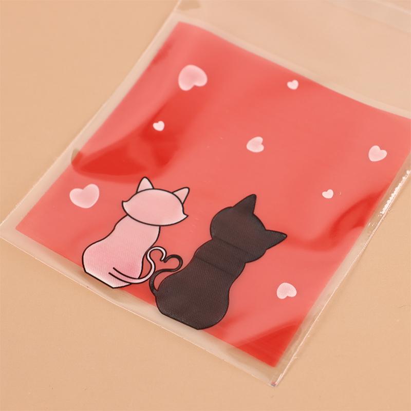 100 Stück Mini-Cartoon-Kekstüten zum Backen, Snacks, selbstklebende Tüten, Pärchen, Katzen, Kekse, Süßigkeiten, Schmuck, Geschenkverpackung, Plastiktüte