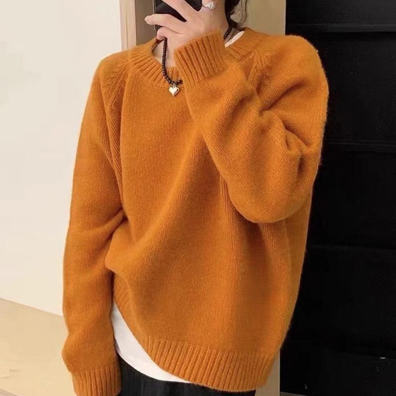 Women's Fashion Casual Fall Winter Solid Color Print Long Sleeve O-Neck Sweaters
