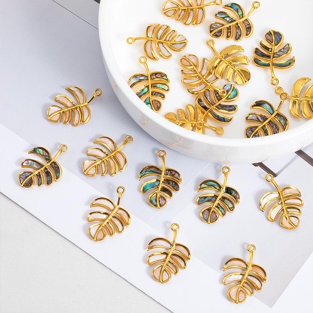 2pcs Enamel Dazzle Tree Leaf Pendants Stainless Steels Fish Tortoise Necklace Charms DIY Vintage Earring Jewelry Making Supplies