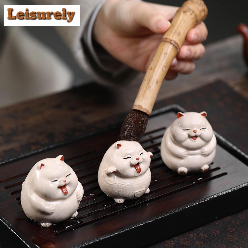 Cute Small Cat Purple Clay Lucky Tea Pet Tea Figurine Household Tea Ceremony Tea Statue Zisha Play Kung Fu Tea Drinkware Craft