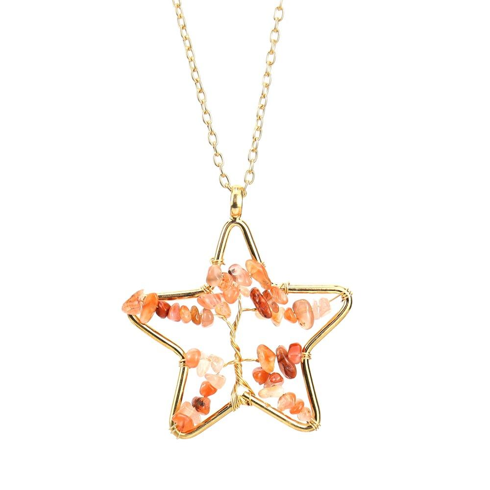 

Color Retaining Gold Handmade Silk Natural Crystal Gravel Pentagram Star Tree Of Life Necklace N120