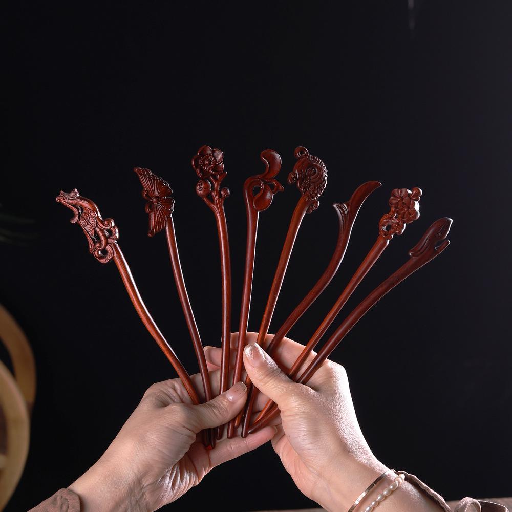 Rosewood Hairpins: Antique-Style Wood Hair Accessories for Hanfu & Qipao