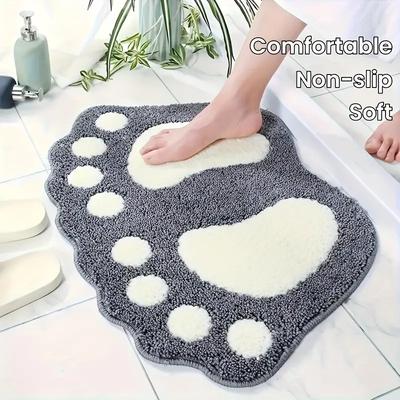 A Super Absorbent Microfiber Bath Mat with Anti Slip Grip, Suitable for Bathrooms, Toilets, Showers, and Kitchens - Cute Footprint Pattern