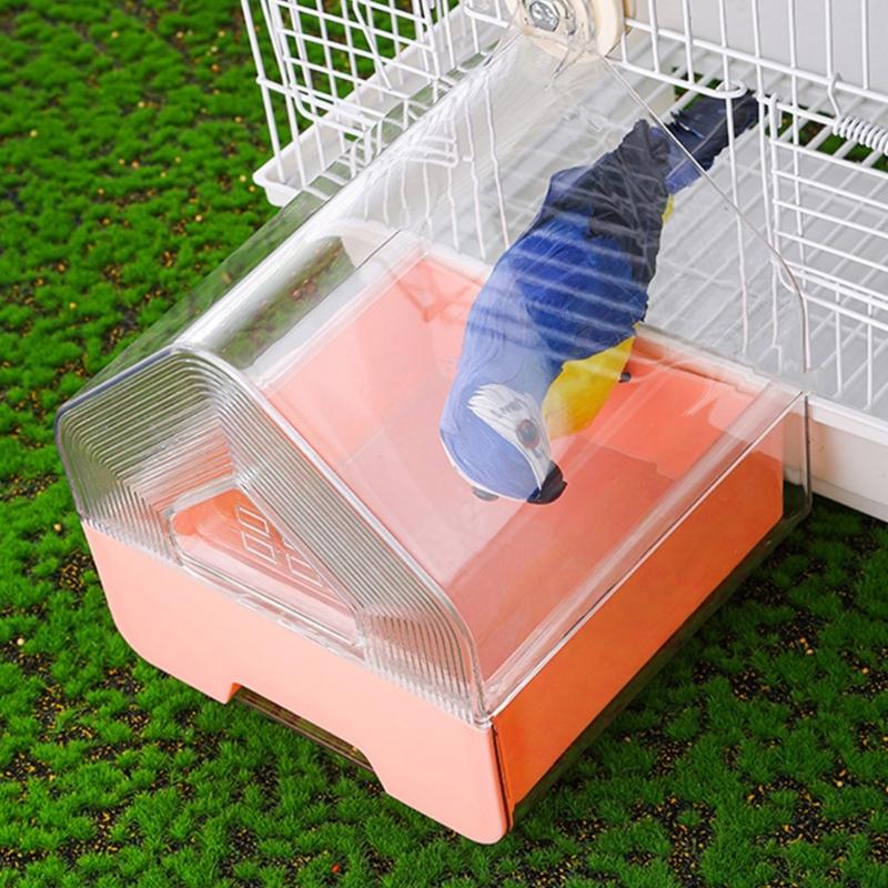 Clear Bird Bath for Cage with Large Space for Parrots and Quakers Easy To Install Bottom Drawer Hanging Bird Bathtub Box