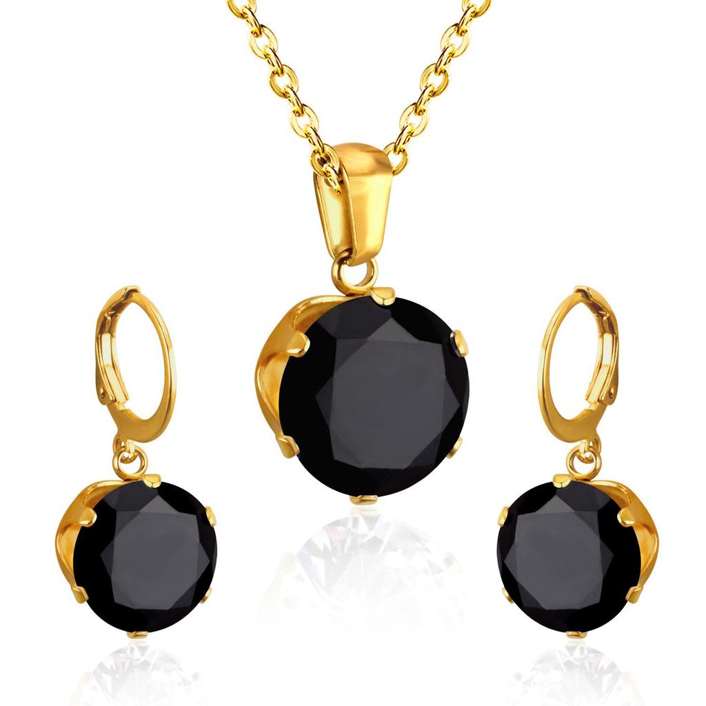 Titanium Steel Round Crystal Rhinestone Necklace And Earrings Set Fashion Jewelry Two Piece