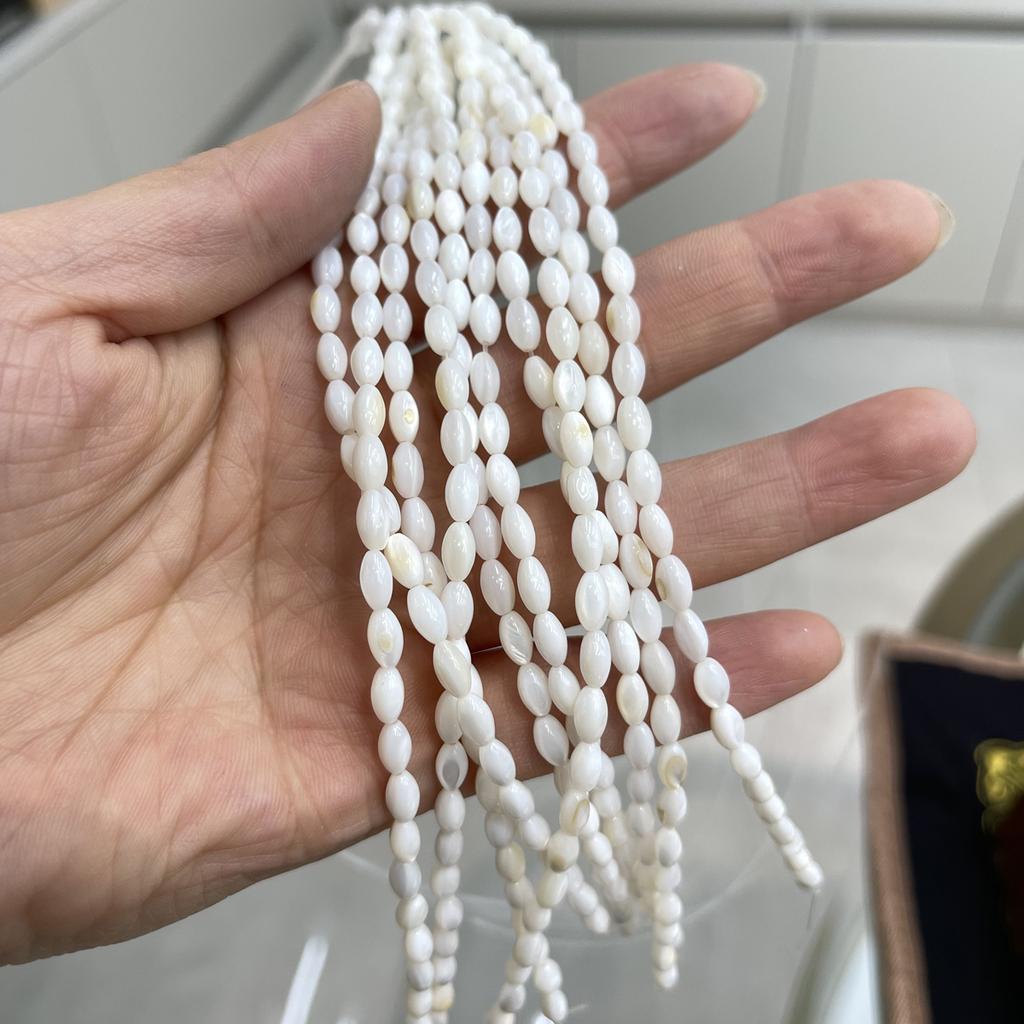 5String, White Natural Freshwater Shell Beads, 4×7mm, Handmade Oval Shape Shell Beads for DIY Jewelry Making 18cm