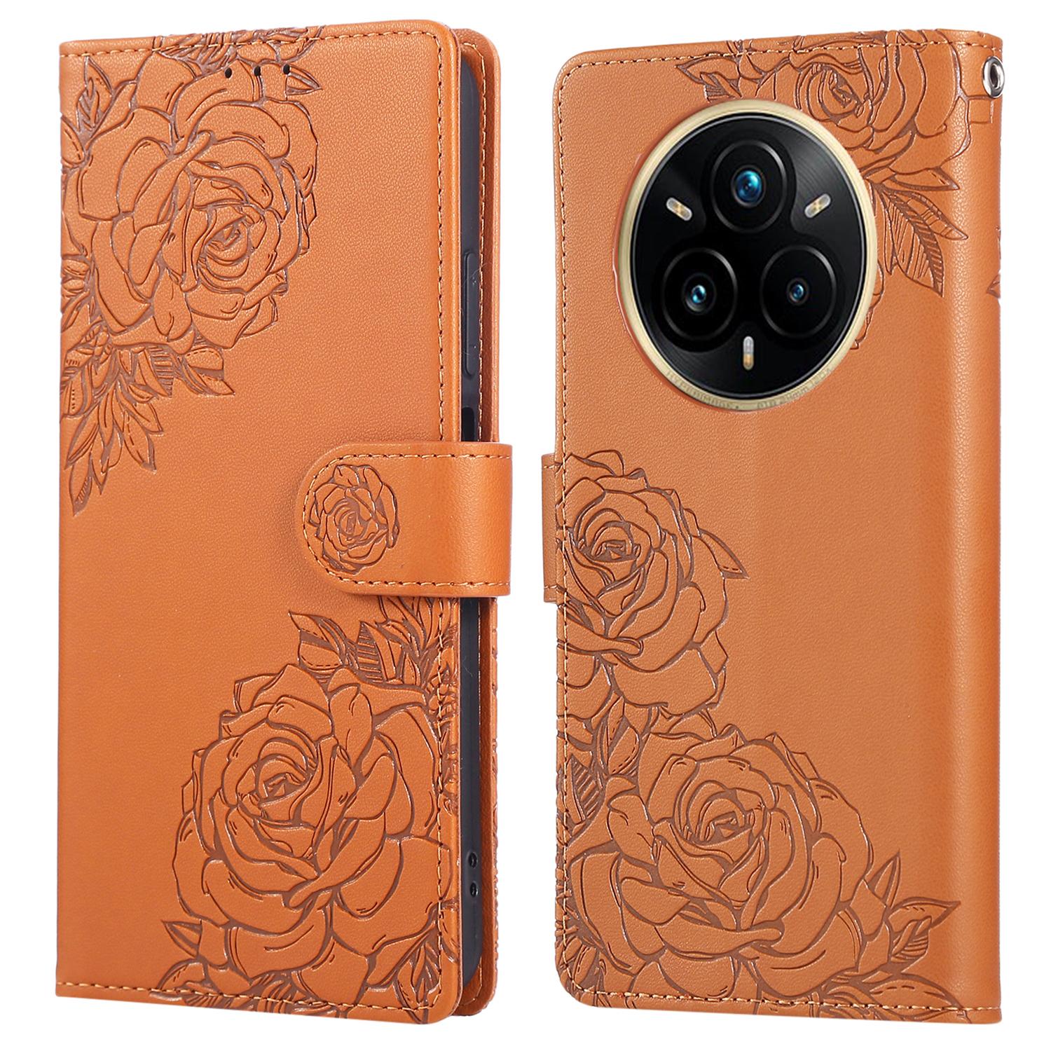 

Чехол для Realme 14 Pro+ 5G Роза Цветок PU Кожаный Чехол-кошелек для телефона с 3 слотами для карт Brown
