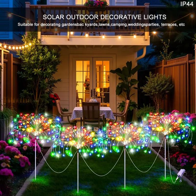 Solární LED světelná girlanda ohňostroj, 8 režimů svícení, vodotěsná, DIY solární venkovní dekorativní pohádková světla pro zahradu, trávníky, svatby