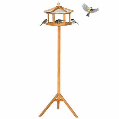 Birdhouse with Stand Wood Bird Feeder House with Platform Sloped Metal Roof Diameter 57.7 X 153H Cm Natural Wood