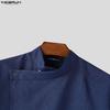 Summer Incerun Men Stand Neck 34 Sleeve Irregular Hem Print Casual Shirts