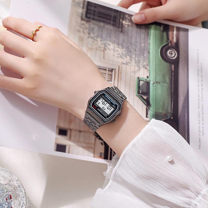 Led Stainless Steel Band Watch Luxury Waterproof Retro Digital Sports Watch Men Women Luminous Electronic Wrist Watch Clock Gift