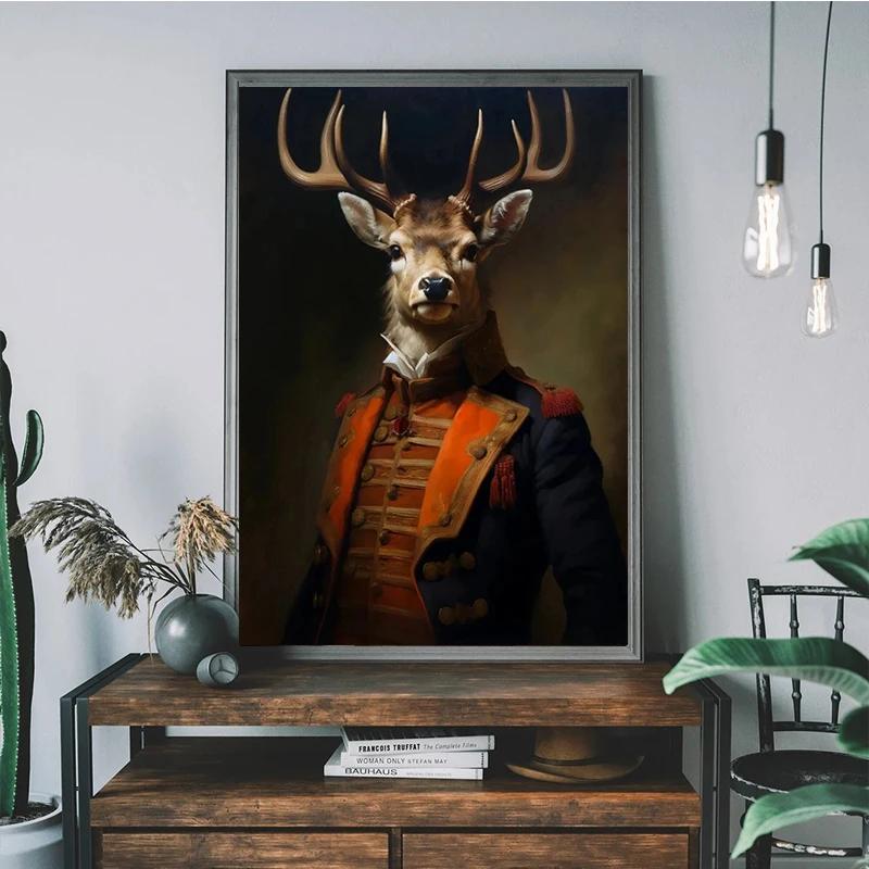 Vintage Palace Aristocrat Gorgeous Costume Animal Tiger Lion Deer Art Poster Canvas Paintings Wall Art Pictures Home Room Decor