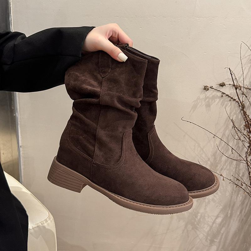 

Brown thick heel Martin boots women s 2025 new pointed mid tube stack boots western cowboy maillard summer boots 40 коричневый