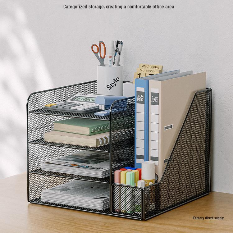 Metal Desktop File Organizer: Office Folder Storage & Bookend Rack