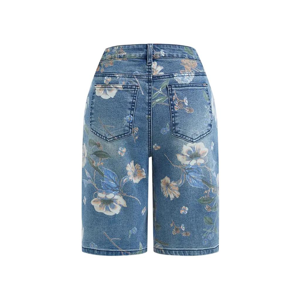 Kadın Denim Klasik Çok Yönlü Yüksek Bel Moda Şort