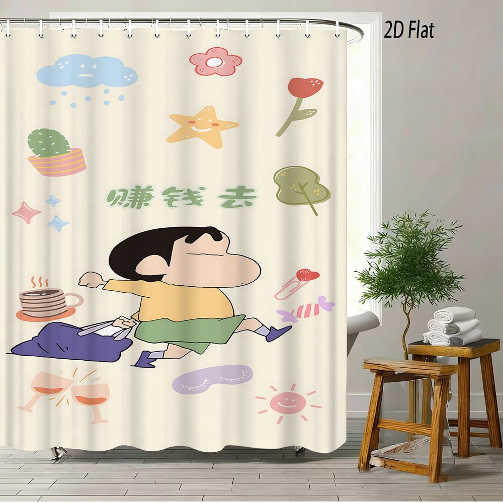 Crayon Shin-Chan Buttocks Oiroke No Momo Funny Balloon 2D Print Waterproof Shower Curtain, Minimalist Cream Bathroom Decor With