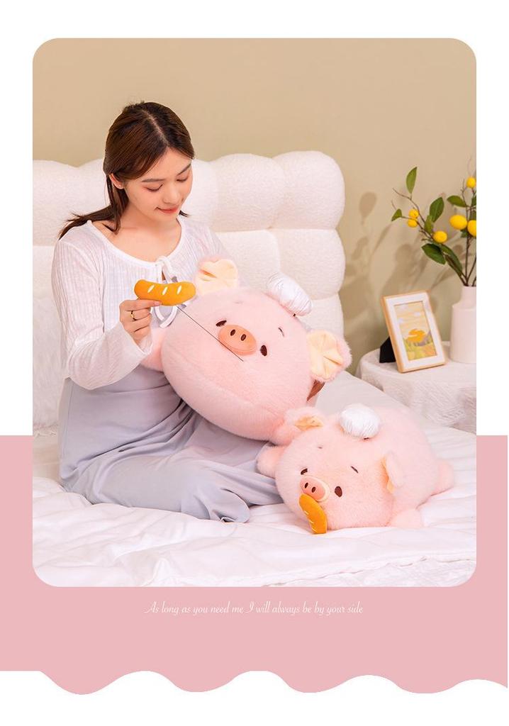 Pink Chef Pig Pull-String Plush Pillow: Cute Stuffed Animal for Kids