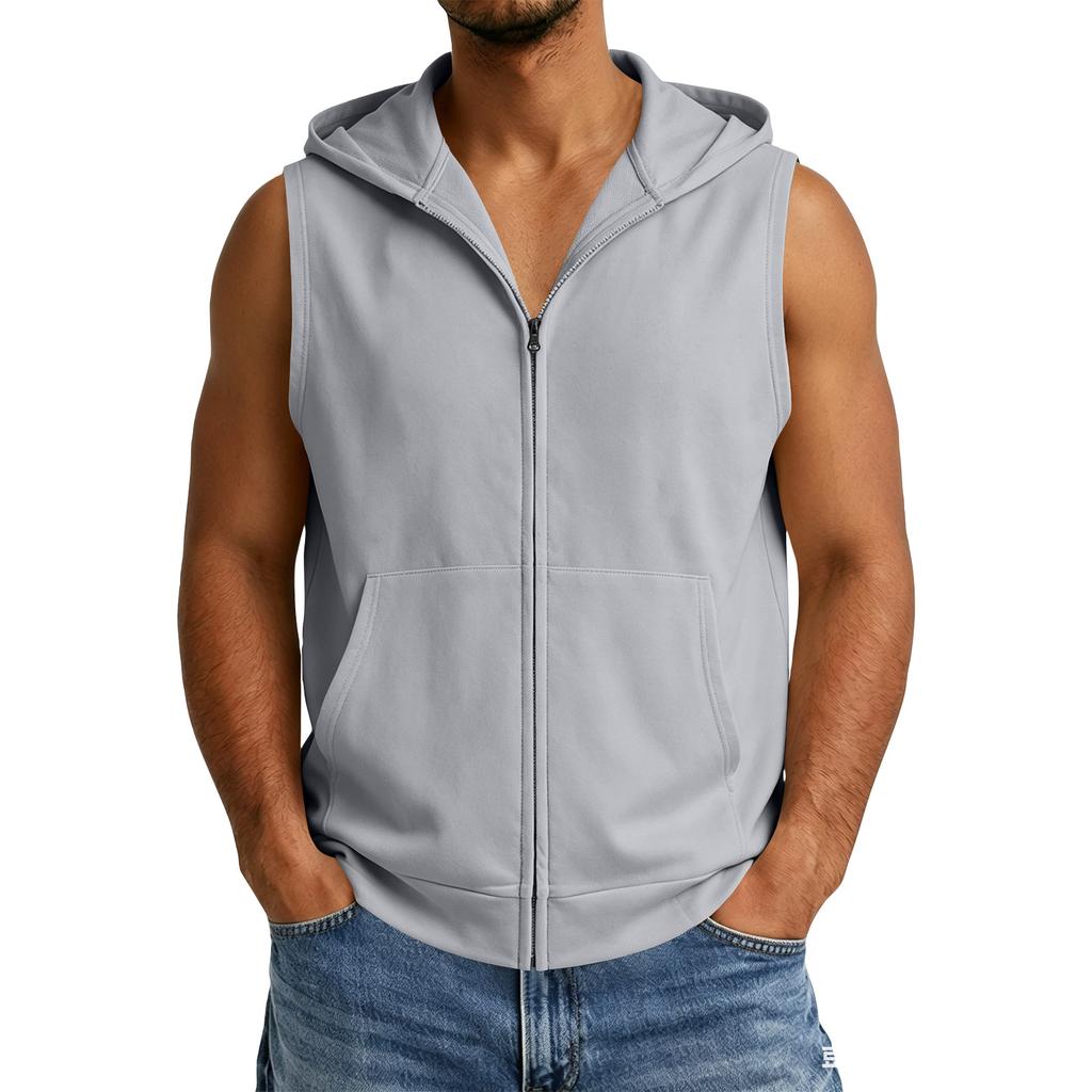 Chaleco con capucha sin mangas y cremallera para hombre, Camiseta sin mangas informal deportiva con capucha