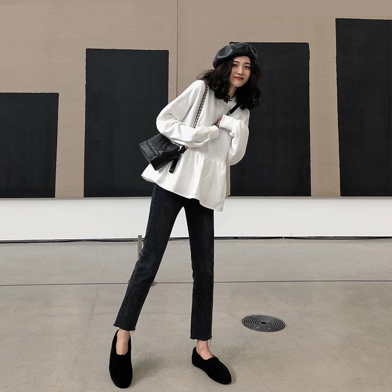 2023 Autumn Korean Women's Loose Casual Long-Sleeve Solid Color T-Shirt Sweater Trend