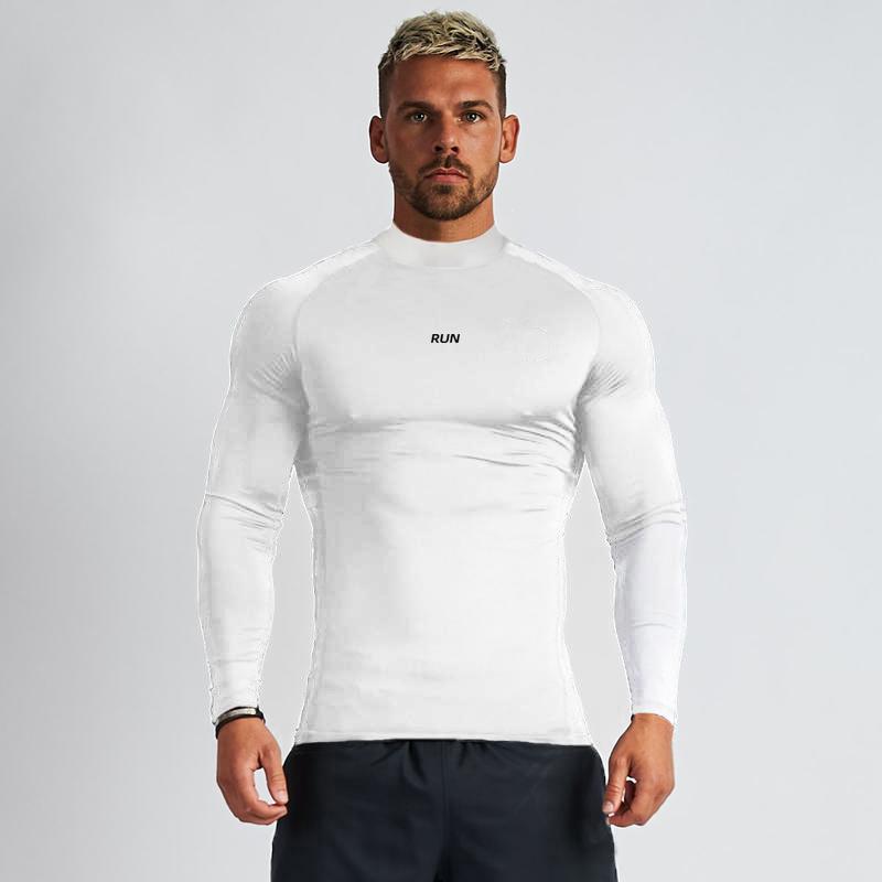 Muscleguys Herren Lauf-T-Shirts Herbst Kompression Fitness Enges Langarmshirt Joggen Gym Sportbekleidung Schnelltrocknende Sport-Rashguards