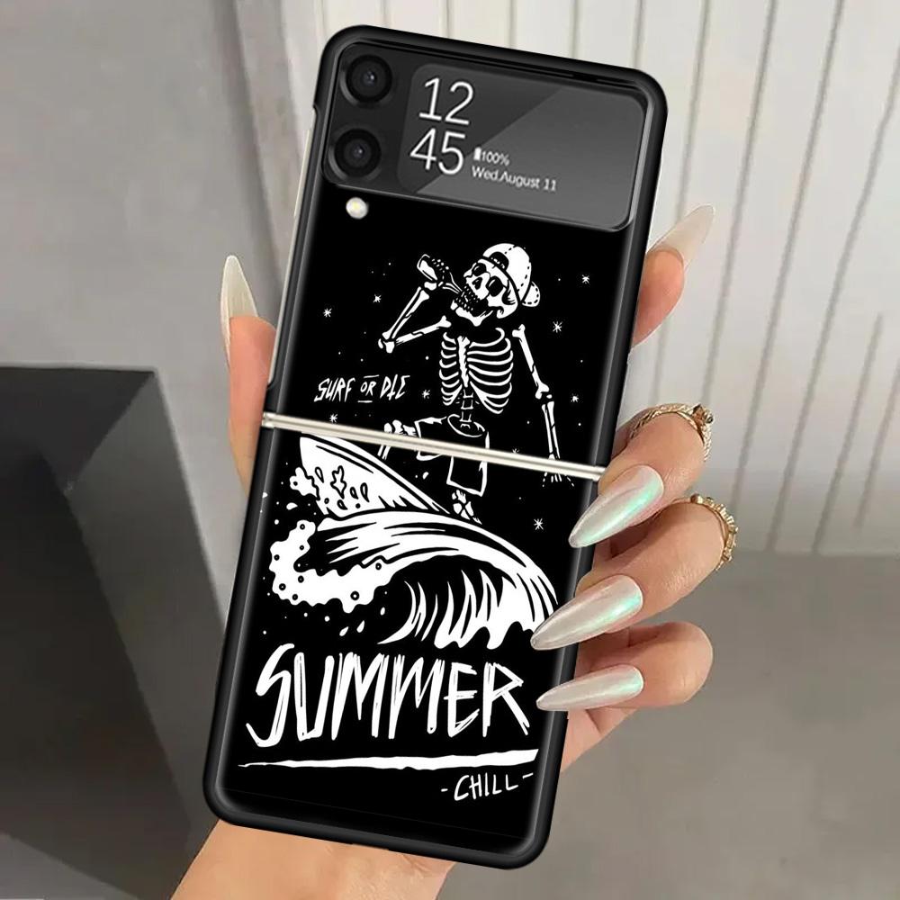 Surfbrett Ästhetik Harte PC Handyhülle Für Samsung Galaxy Z Flip 7 6 5 4 3 Schwarz ZFlip7 ZFlip6 Flip5 Flip4 Flip3 5G Bedruckte Hülle