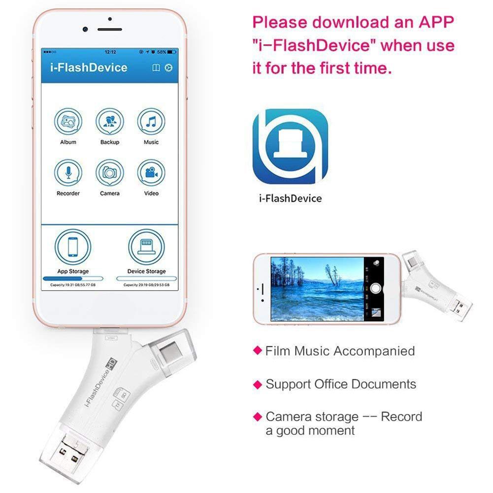 4-in-1 Otg Card Reader Universal Multi-functional Mobile Phone Tf Sd Camera Multi Interface Card Reader (with App)
