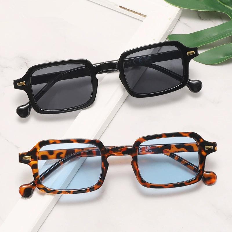Fashion Square Sunglasses Women Anti-glare Retro Rivets Decoration Rectangle Shades UV400 Men Leopard Blue Sports Sunglasses