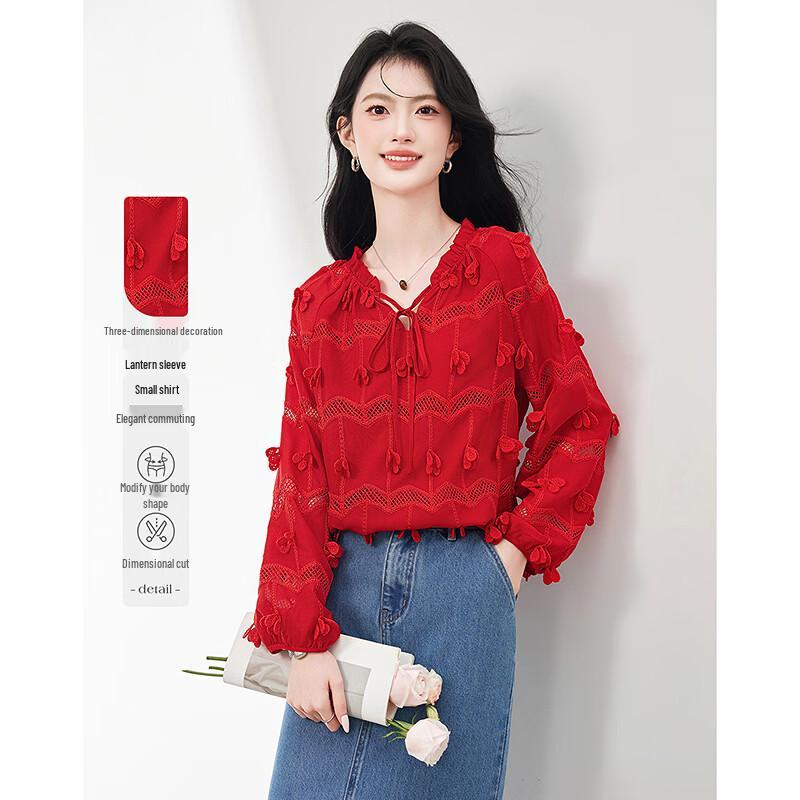 Elegant 3D Floral Lantern Sleeve Blouse S