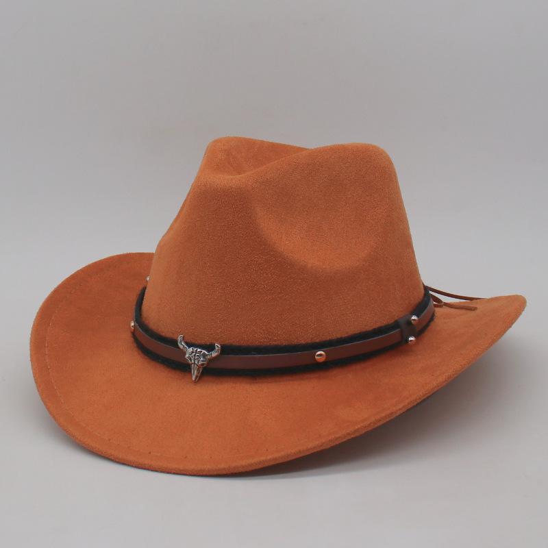 

Western Cowboy Hat Suede Jazz Top Hat Men S And Women S Ethnic Style Bullhead Felt Hat Big Eaves Hat One size fits all (56-60cm)