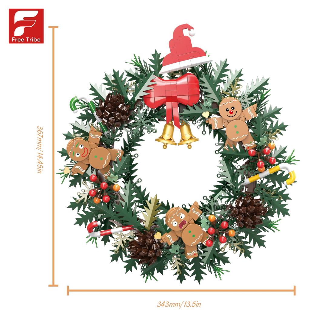 Non-Toxic 1159Pcs Christmas Gingerbread Man Garland Building Blocks Bell Candy Cane Pine Cone Garland Model Bricks Holiday Deco Kids Toys